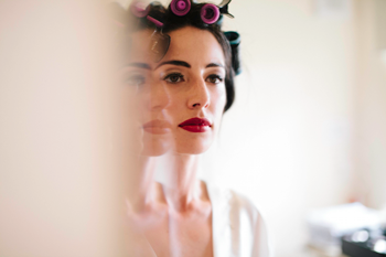 bride with red lipstick