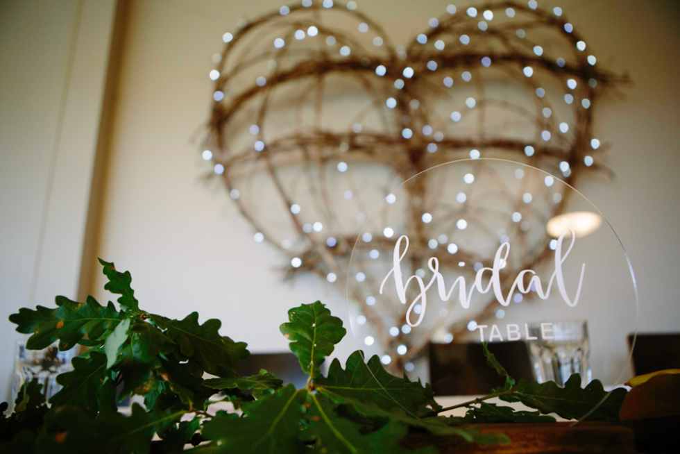 table and heart at a wedding