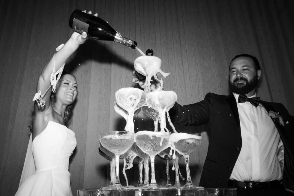 couple and champagne tower
