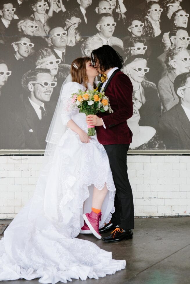 bride and groom kissing